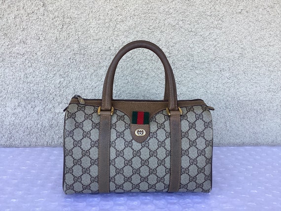 Vintage Old Gucci Doctor Bag Brown Canvas Good Preowned 