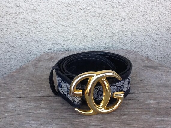 Vintage Gucci GG Belt Buckle & Navy Blue Monogram… - image 2