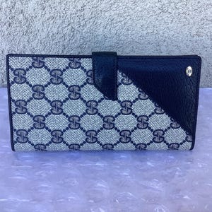 Cartera Gucci vintage plegable larga de lona azul en muy buen estado