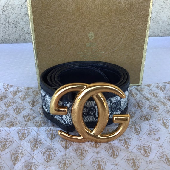 Vintage Gucci ‘80s Large GG Buckle in Blue Monogr… - image 2