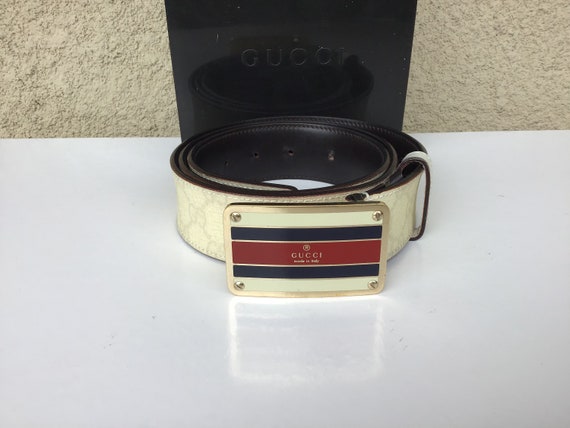 Vintage Old Gucci Belt Cream Canvas Belt Enameled… - image 3