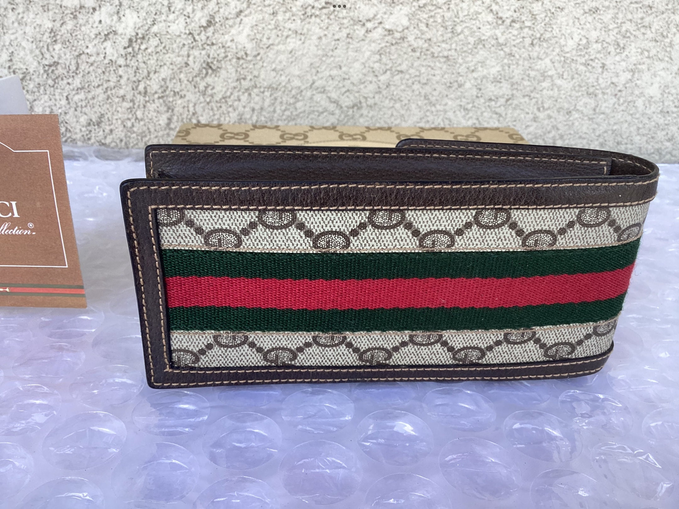 Gucci Vintage Sunglasses Glasses Case Web Brown Canvas Good 