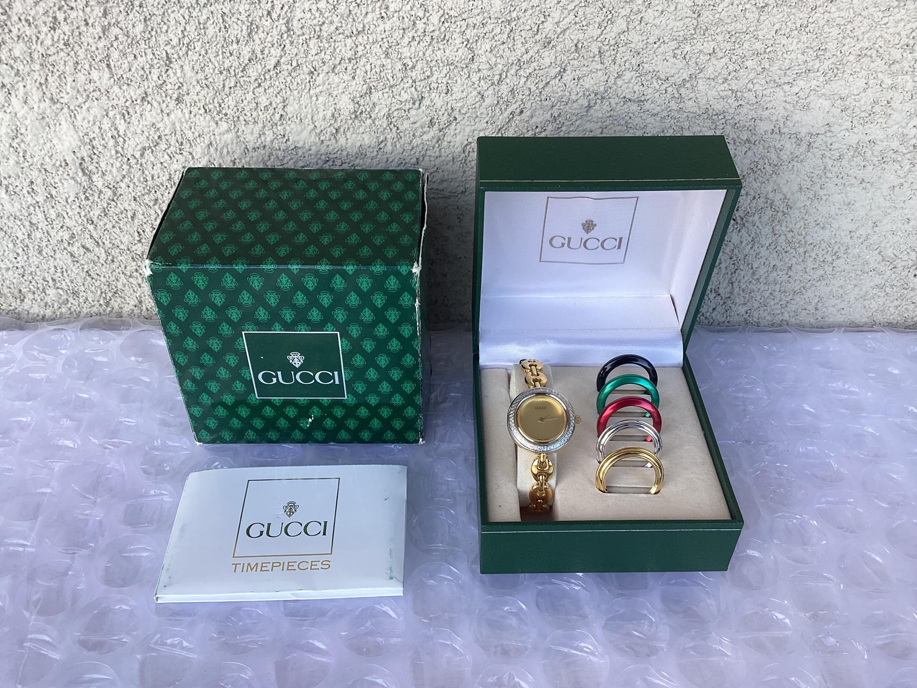 Vintage Gucci 11/12.2 Interchangeable Bezel Watch Gold Dial 