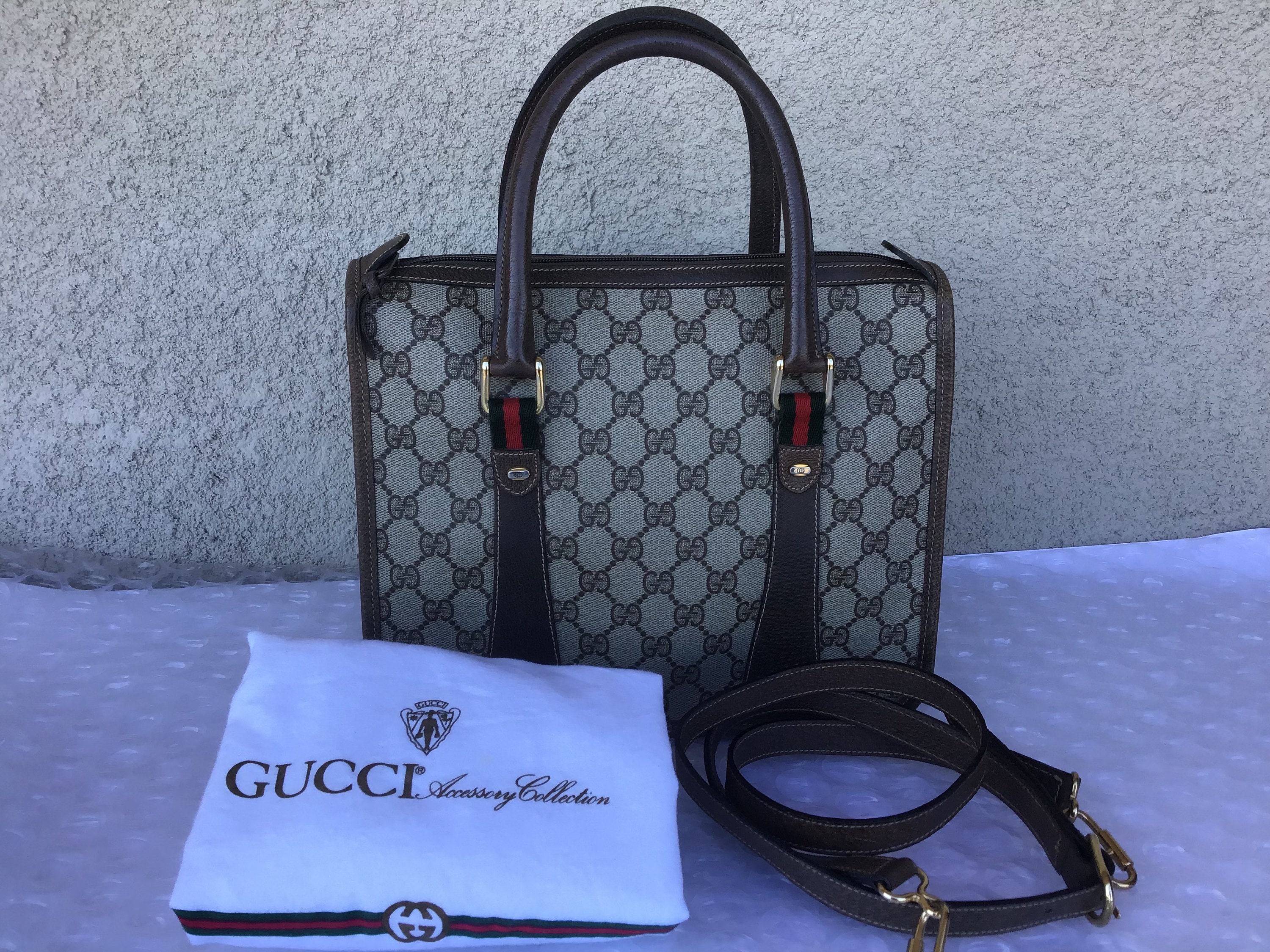 Old Vintage Gucci 1980's Shoulder/crossbody Bag Brown Canvas