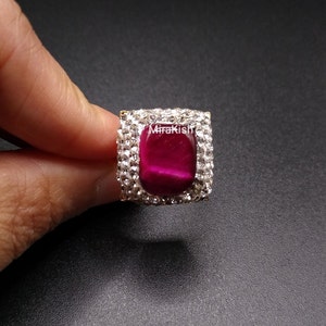 Natural Ruby Turkish Ring with Cubic Zirconia Adjustable Handcrafted hypoallergenic Gold Band