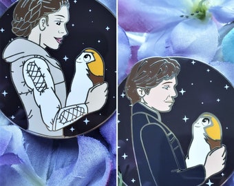 Leia & Han Porg Enamel Pin, Limited Edition Silver Shiny Pin