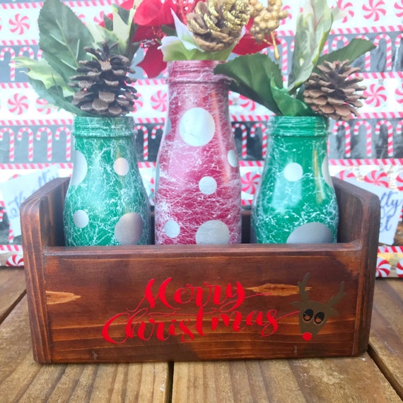 Painted Starbucks Bottles And Wooden Box Set Of 3 Green And Etsy