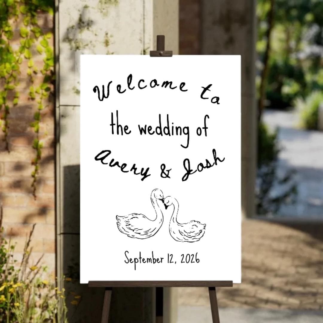 Whimsical Swan Wedding Welcome Sign | Retro Welcome Poster | Editable ...