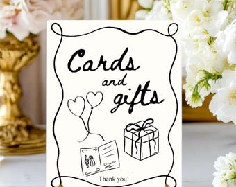 Whimsical/Retro Cards and Gifts Wedding Sign | Minimal Wedding Signage (Instant Download)