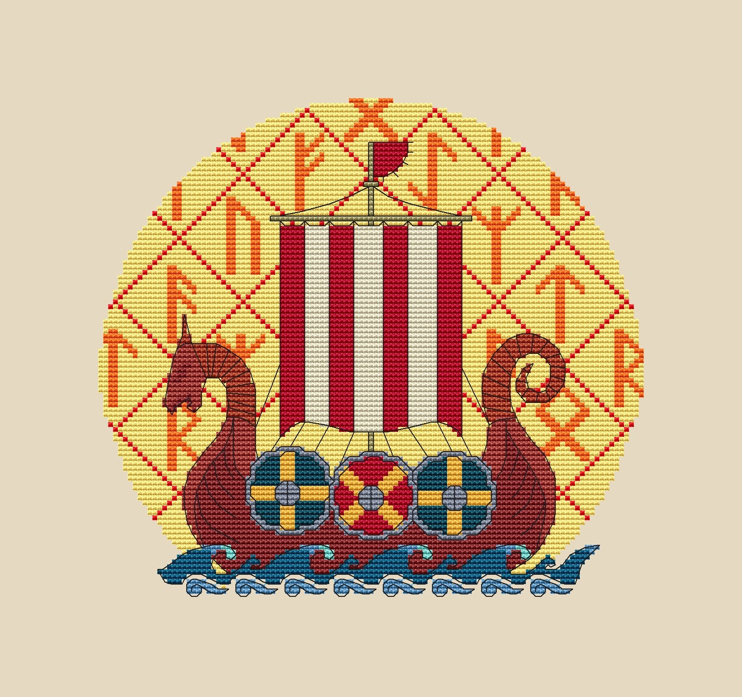 Cross Stitch Pattern Viking Cross Stitch PDF Ship Embroidery Etsy