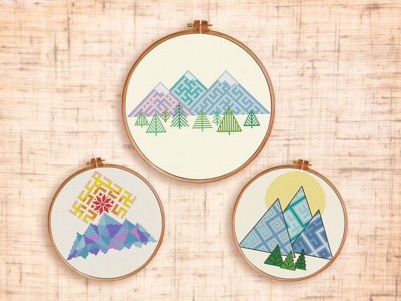 Set Mountain cross stitch pattern Adventure cross stitch | Etsy