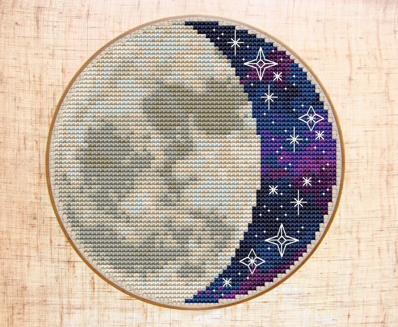 Moon Cross Stitch Pattern Modern Cross Stitch Starry Night sky Etsy