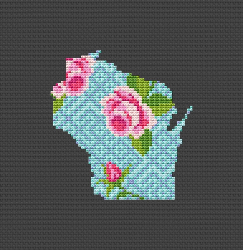 Wisconsin cross stitch pattern Modern cross stitch Flower map Etsy