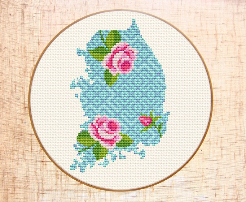 South Korea cross stitch pattern Modern cross stitch Floral Etsy