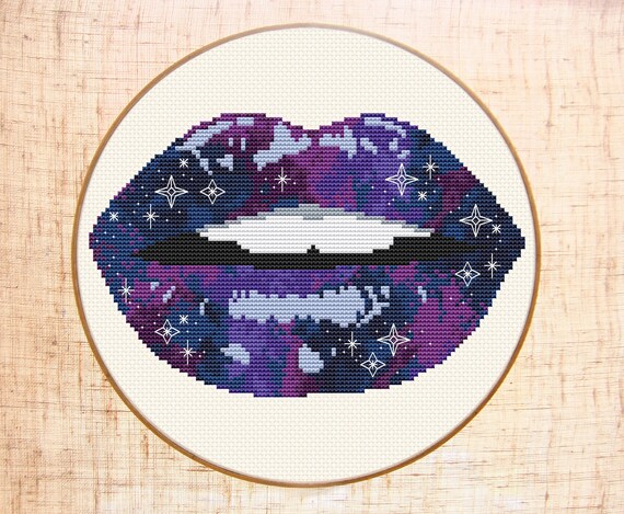 Space cross stitch pattern Modern cross stitch Galaxy Lips ...