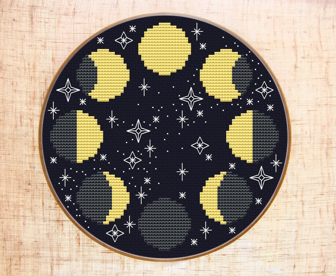 Moon Cross Stitch Pattern Modern Cross Stitch Moon Phases | Etsy Canada