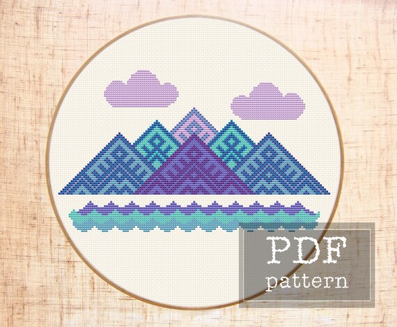Mountain cross stitch pattern Geometric embroidery Modern | Etsy