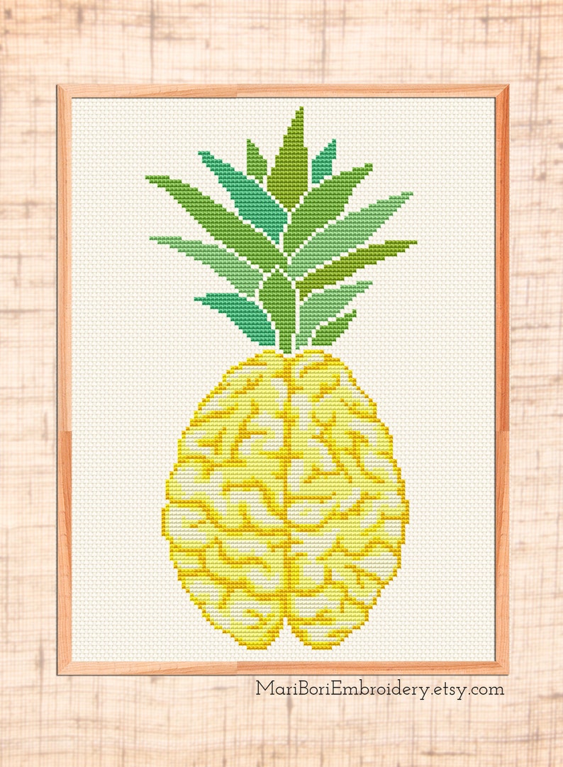 Pineapple Brain Cross Stitch Pattern Modern Cross Stitch Funny Etsy