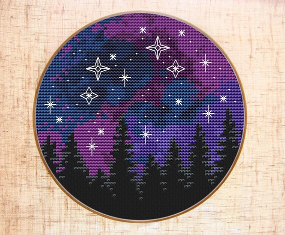 Galaxy Cross Stitch Pattern Modern Cross Stitch Forest Starry Etsy Galaxy Cross Stitch Pattern Modern Cross Stitch Forest Starry Etsy