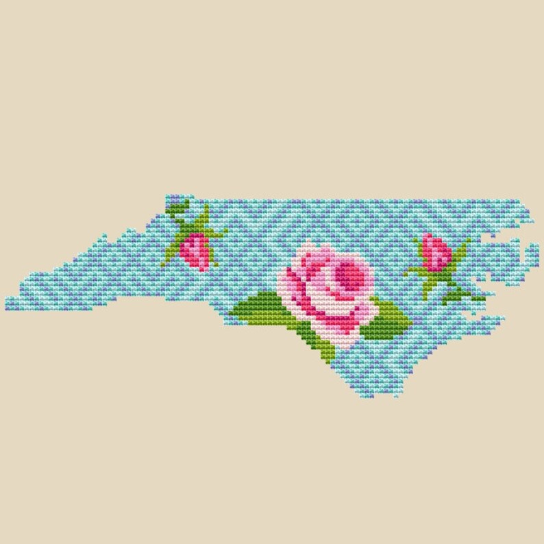 North Carolina Cross Stitch Pattern Modern Cross Stitch Floral Etsy