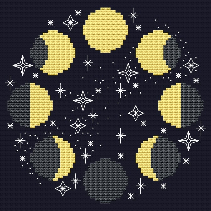 Moon Cross Stitch Pattern Modern Cross Stitch Moon Phases | Etsy Canada