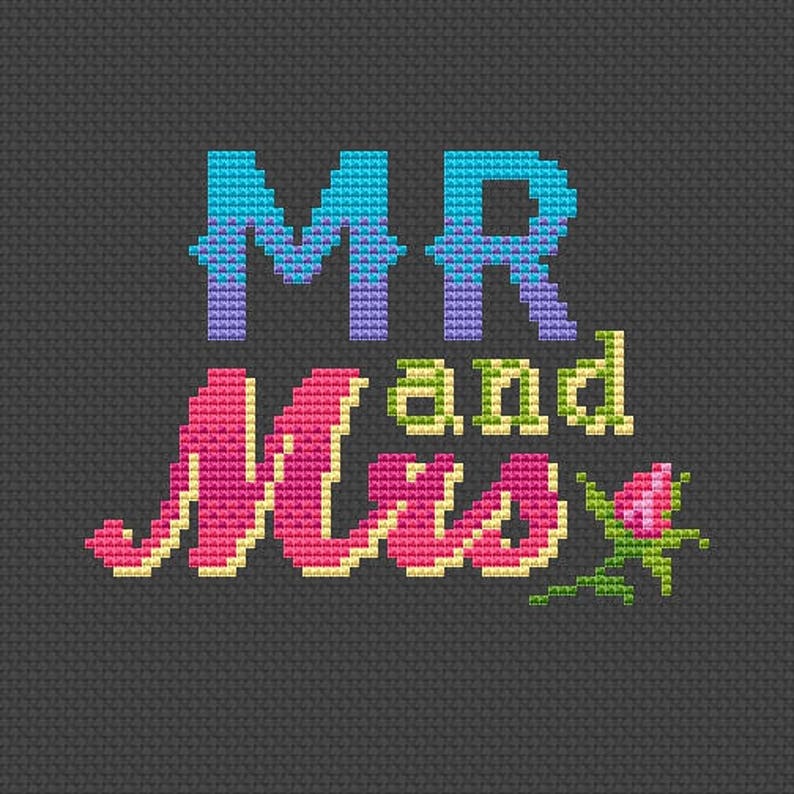 Mr and Mrs cross stitch pattern Easy cross stitch Modern | Etsy