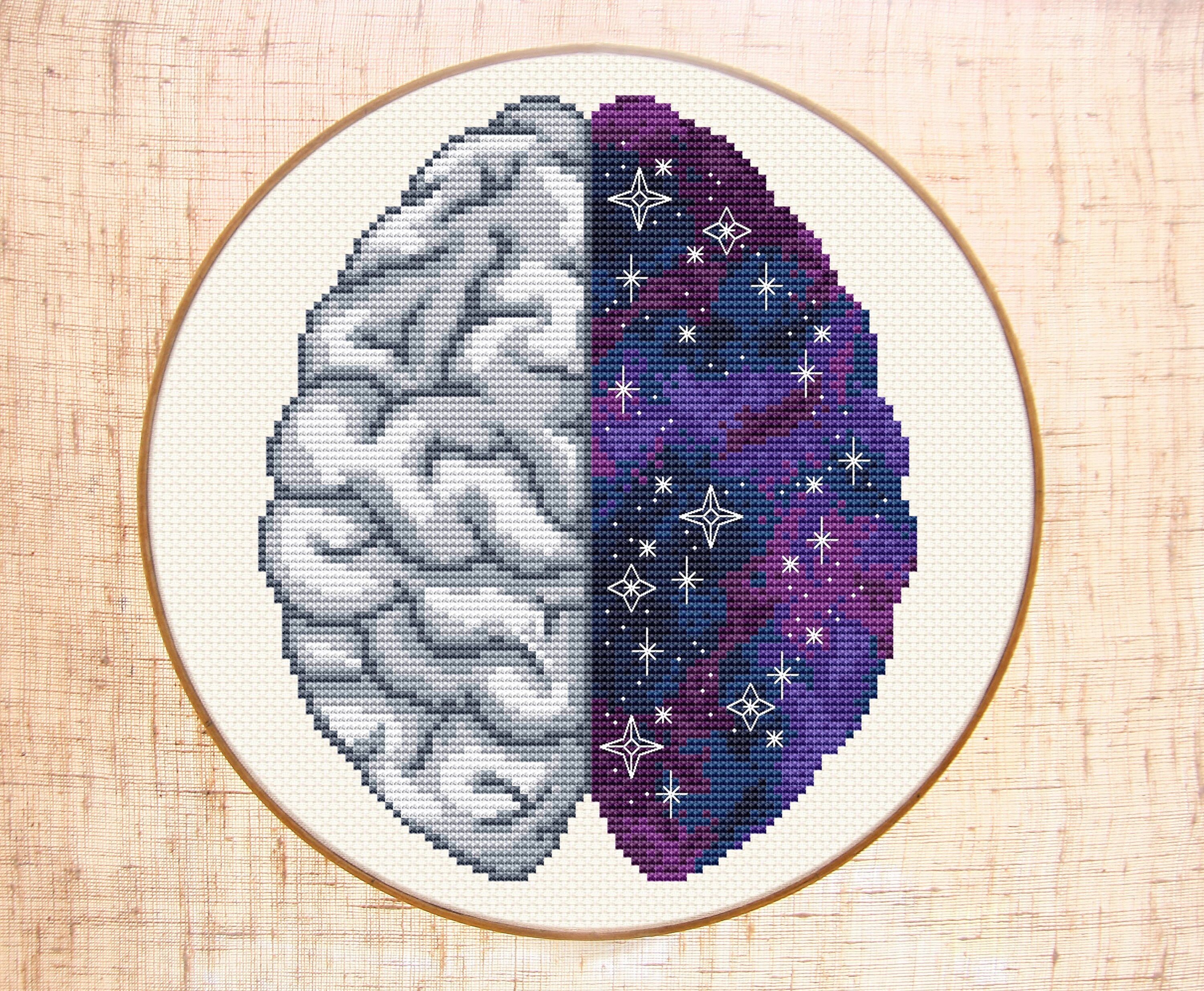 Space brain cross stitch pattern Modern cross stitch Galaxy Etsy