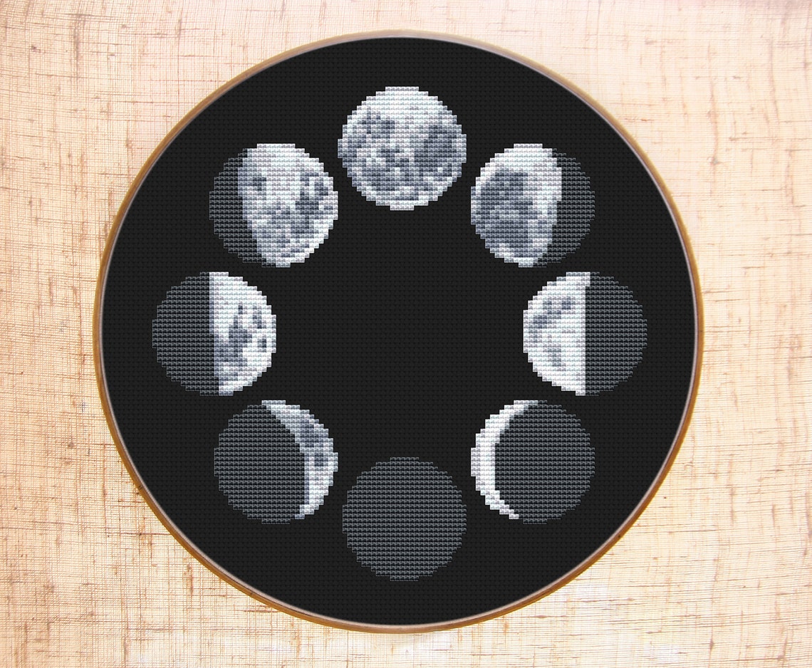 Moon phases cross stitch pattern Modern cross stitch Celestial Etsy