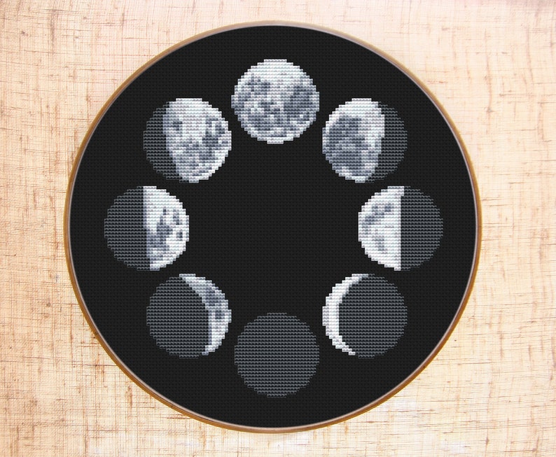Moon phases cross stitch pattern Modern cross stitch Celestial Etsy