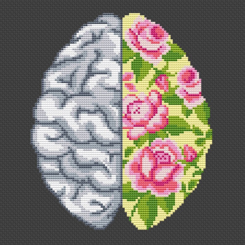 Floral Brain Cross Stitch Pattern Modern Cross Stitch Etsy