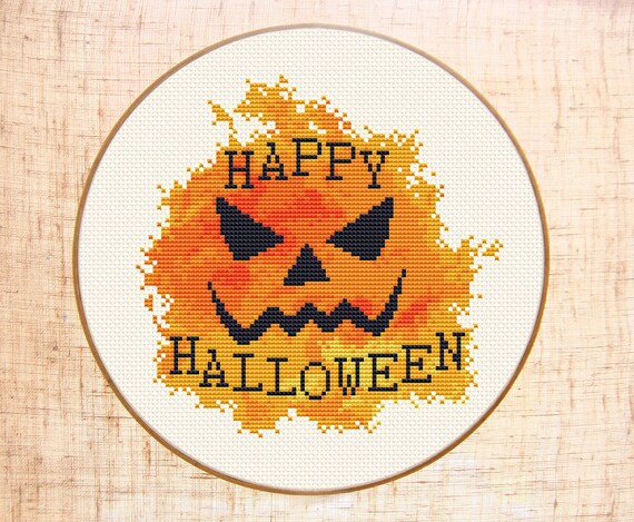 Happy Halloween Cross Stitch Pattern Modern Cross Stitch Etsy