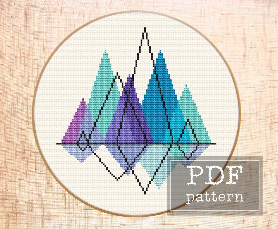 Mountain cross stitch pattern Mountain embroidery Geometric | Etsy