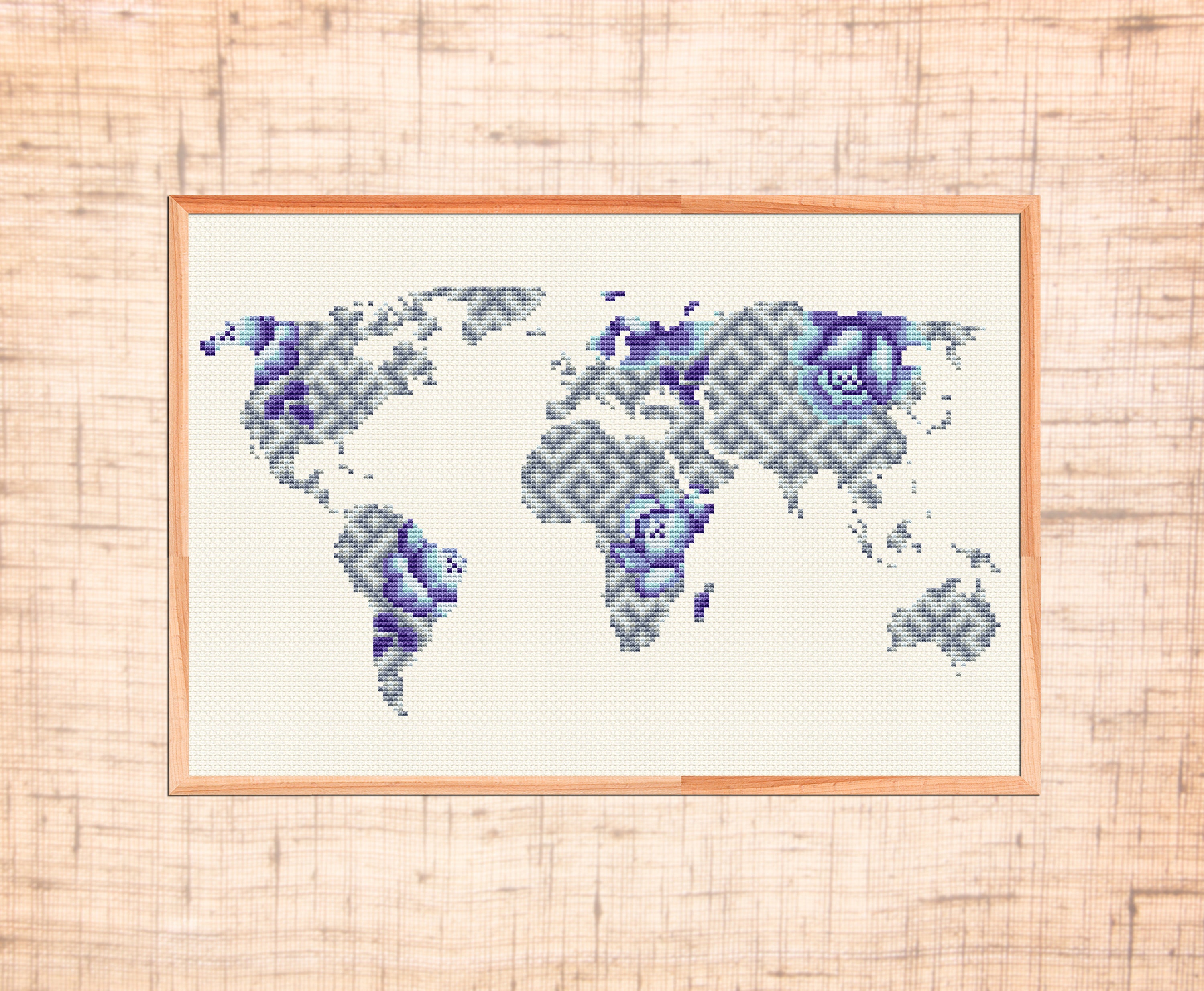 World map cross stitch pattern Geometric cross stitch Etsy
