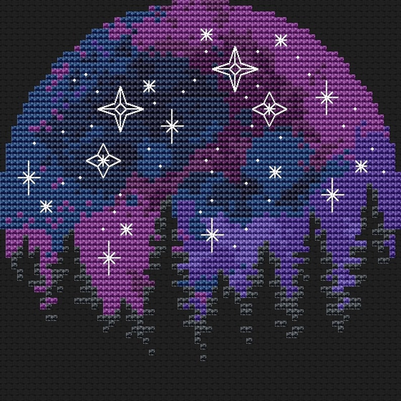 Galaxy Cross Stitch Pattern Modern Cross Stitch Forest Starry | Etsy
