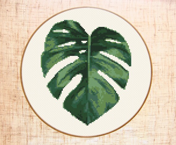 Monstera Leaf Cross Stitch Pattern Modern Cross Stitch Etsy