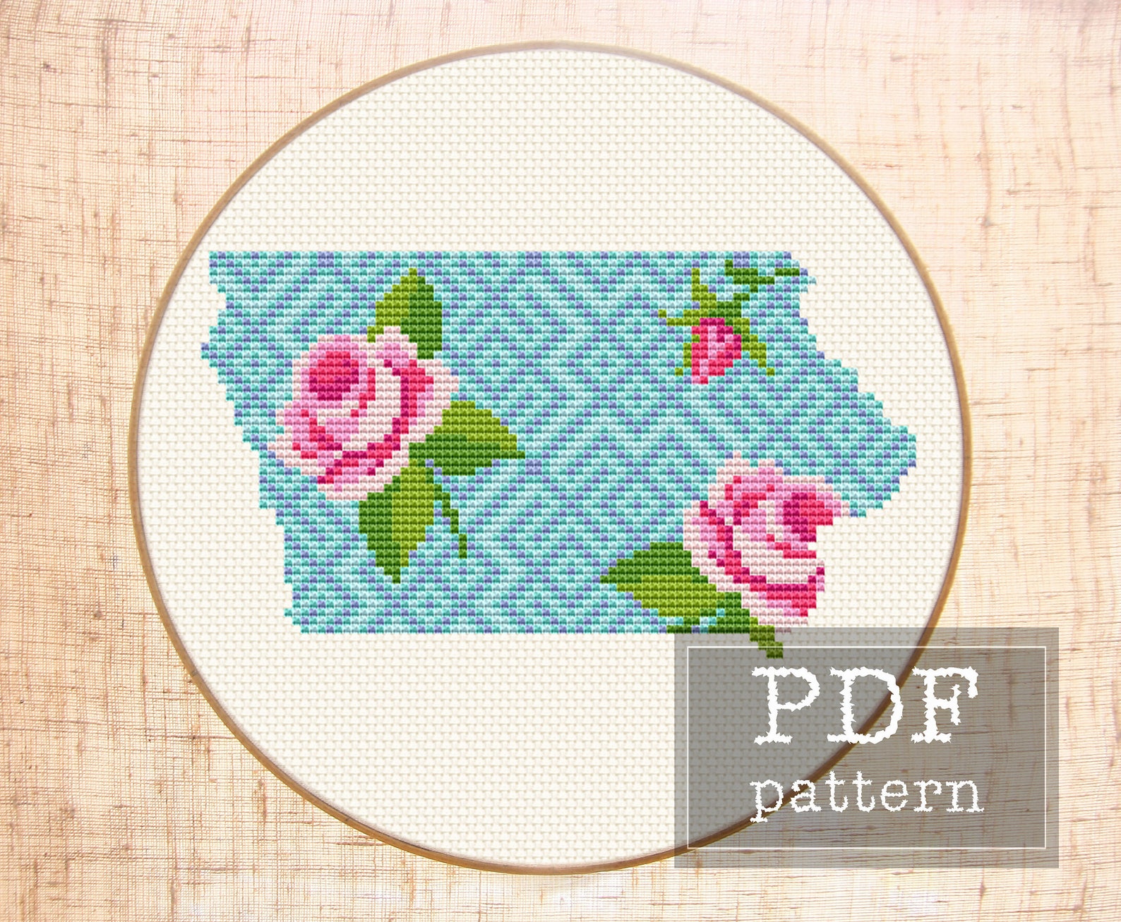 Iowa cross stitch pattern Floral map cross stitch State cross Etsy