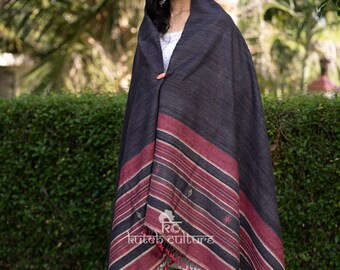 Charcoal / pink handweaving tussar shawl