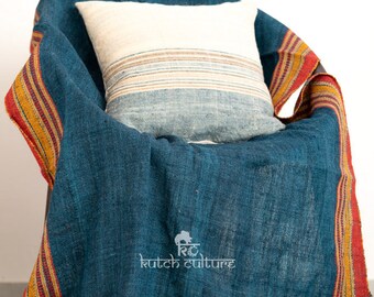 Blue With Multicolor Stripe Desi sheep wool throw| Bedding |Indian wool throw |Shawl | Kutch Culture | Home Decore