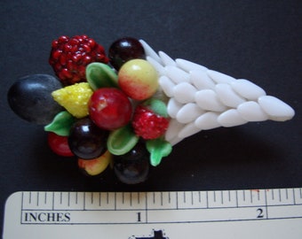 Vintage Plastic Brooch/Pin, Cornucopia with Fruit & Leaves, Marked WestGermany, Complete, Perfect Condition, Very Clean