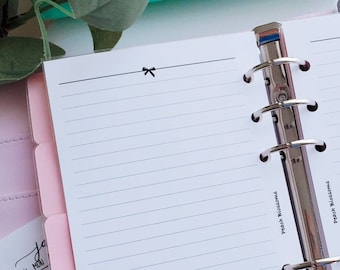 Bow Deco Line Paper, Diary Notes, Journaling Pages Planner Inserts refills  || PRINTED