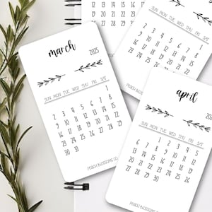 Mini-cartes de calendrier mensuel 2025 2 x 3,5 pouces || Ensemble de 12 pièces