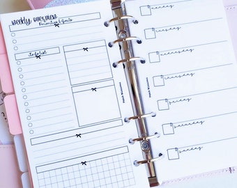 Undated Week on 1 Page with Note Deco PRINTED Planner Insert refills || A5, Half Letter, Personal Wide, Compact, Personal, A6, Pocket