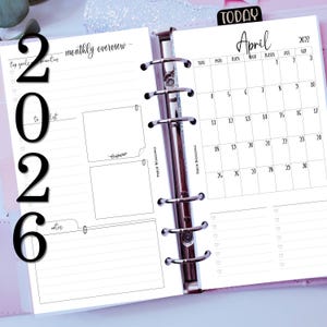 2026 Script Font Calendar Planner Inserts and Monthly Overview at back, hardbreak, PRINTED