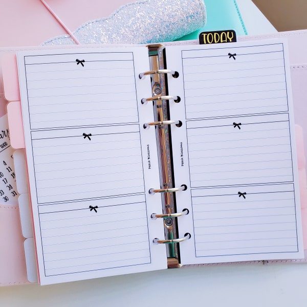 Cute Bow 3 Box on 1 page Planner Inserts refills || A5, Half Letter, Personal Wide, Compact, Personal, A6, Pocket