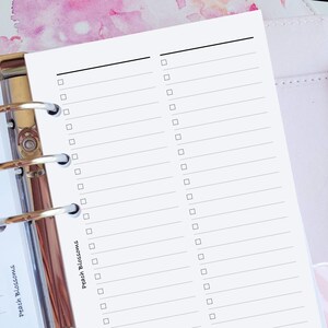 Two Column To do list with Square Check Boxes Planner Insert refills || A5, Half Letter, Personal Wide, Compact, Personal, A6