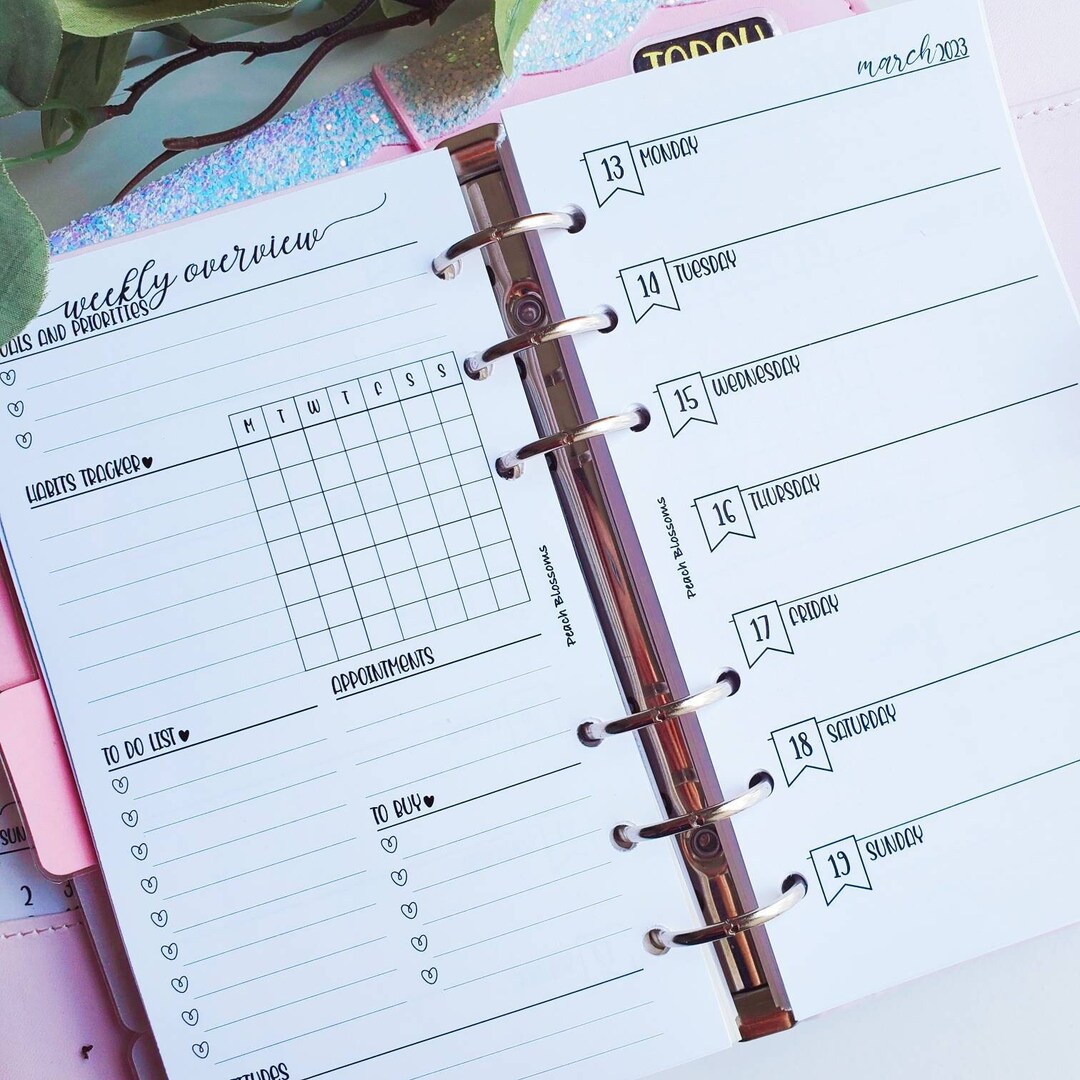 Buy Week at a Glance Script Font Planner Inserts With Weekly Overview ...