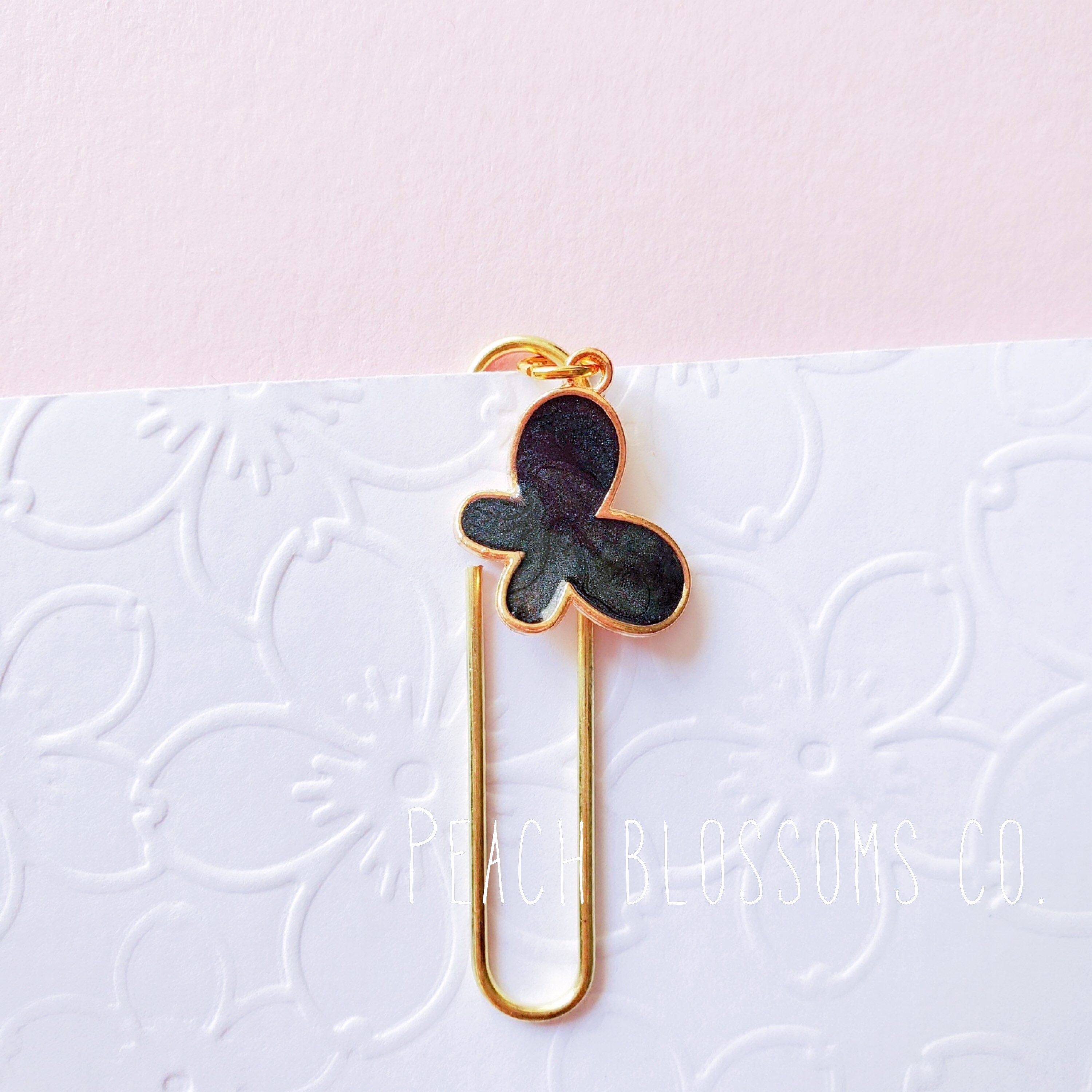 Office Chic Black Shimmer Glitter Butterfly Metal Gold PaperClip
