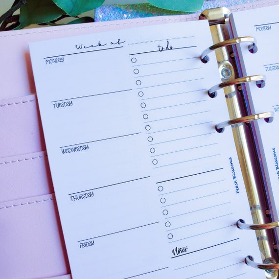 Week on 1 Page Column Format Planner Inserts, undated refills || A5, Half Letter, Personal Wide, Compact, Personal, A6, Pocket