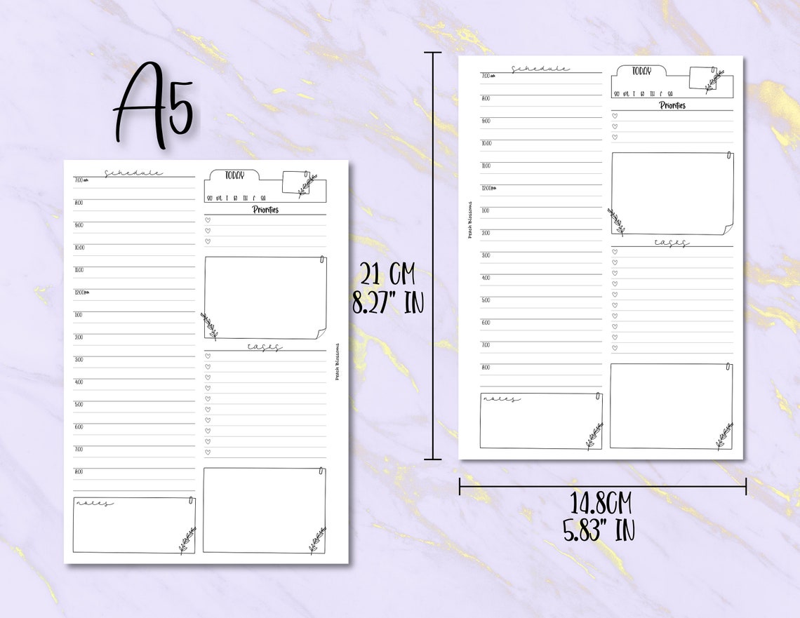 Daily Schedule Planner Inserts Schedule Planner Undated Etsy