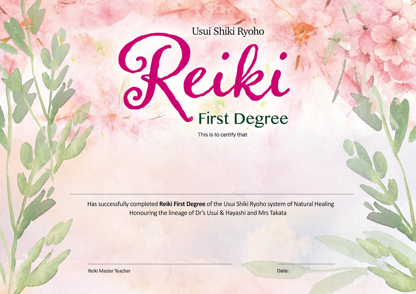 Reiki One Certificate Template Reiki Certificate Printable | Etsy